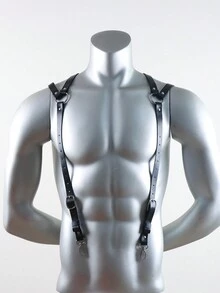 1pc Men's Black Pu Leather Suspender Belt With Hook And Loop Elastic Triangle Back Strap Design Clothing Accessory - Black - View 4