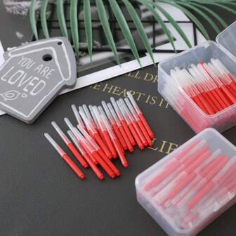 10pcs Random Color Stainless Steel Orthodontic Interdental Brush, Plastic Toothpick, Pull-Push Teeth Cleaning Brush, Home Use Home Bathroom Decor Fall Decor Back To School