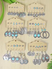 TopHanqi 36 Pairs Of Bohemian Vacation Vintage Silver Plated Series Circular Flower, Tree Of Life, Animal, Leaf, Geometric Shape, Etc. Alloy Earrings With Turquoise, White Rhinestone, Faux Pearls, Heart & Circle Shaped Beaded Stud Earrings, Minimalist, Chic, And Personalized Fashion Accessories For Women, Suitable For Daily Life, Work, Travel And Street Photography, Four Seasons Can Wear Valentines,Mom,Mother,Mother's Day,Gift