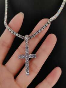 1 Miếng Sang trọng Khối Zirconia  Mặt dây chuyền chữ thập Dây chuyền Cho nam giới Cho bữa tiệc , Đối với Đồ trang sức Qủa tặng Và Buổi tiệc - Bạc - Xem 9