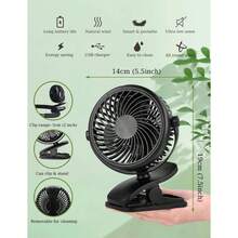 Ventilador portátil con clip, ventilador de escritorio de 6 pulgadas, pequeño y silencioso, ventilador de cochecito con abrazadera resistente de 3 velocidades - Negro - Ver 2