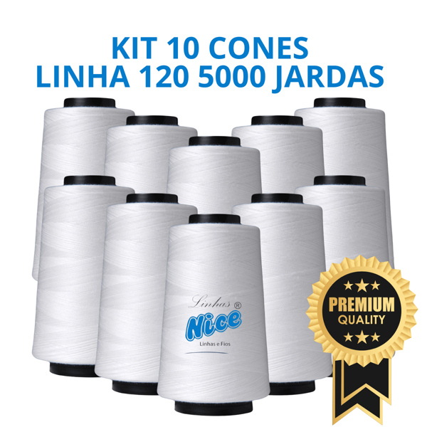 NICE LINES Kit 10 Linhas 120 - 5 Mil Jardas - Para Costura Reta - Linhas Nice