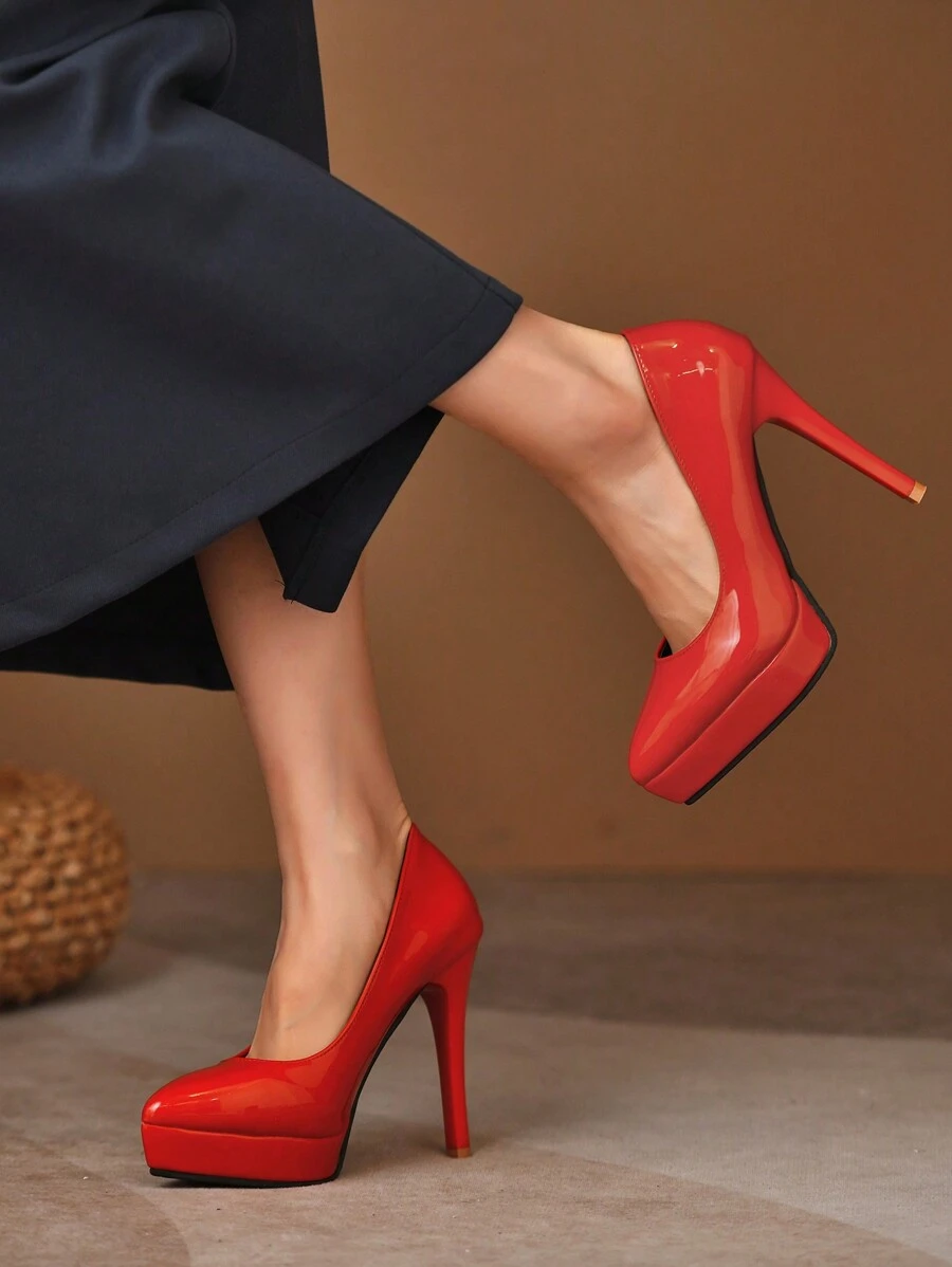 细跟红色高跟鞋女士高跟鞋 - 紅色 - 查看 1