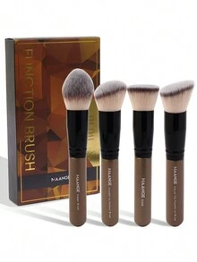 MAANGE 4件套化妆刷套装，包含粉底刷、圆头粉底刷、扁头粉底刷，专业化妆刷套装，化妆刷套装，化妆刷组合，化妆刷套装，全套化妆刷，化妆刷套装，全套化妆工具，化妆刷套装，化妆刷礼盒套装 - 棕色 - 查看 4