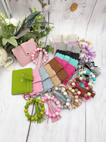 1pc Women's Multicolored Beaded Pu Tassel Key Purse, Coin Pouch, Card Holder, Wristlet, Keychain, For Mom And Friend As Gift Boho Christmas Car Accessories Bag Charm School Cute Goth Y2k Bag Lanyards With Id Holder Car Accessories Bag Charms