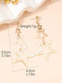 1 Pair Hollow Five-Pointed Star Geometric Metal Long Dangle Earrings, Suitable For Women, Holiday And Daily Wear, Versatile - Star - View 4
