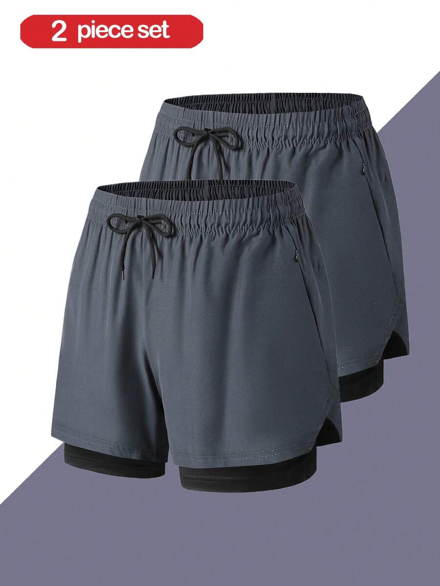 Men's Sports Shorts Three Quarter Pants With Elasticity, Quick-Drying And Inner Lining - Dark Grey - View 1
