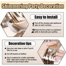 3 包 1X2 香槟金箔流苏窗帘背景，金属丝箔流苏飘带窗帘，适用于照片亭、情人节、婚礼、生日、新年派对装饰、圣诞节 - 香檳 - 查看 3