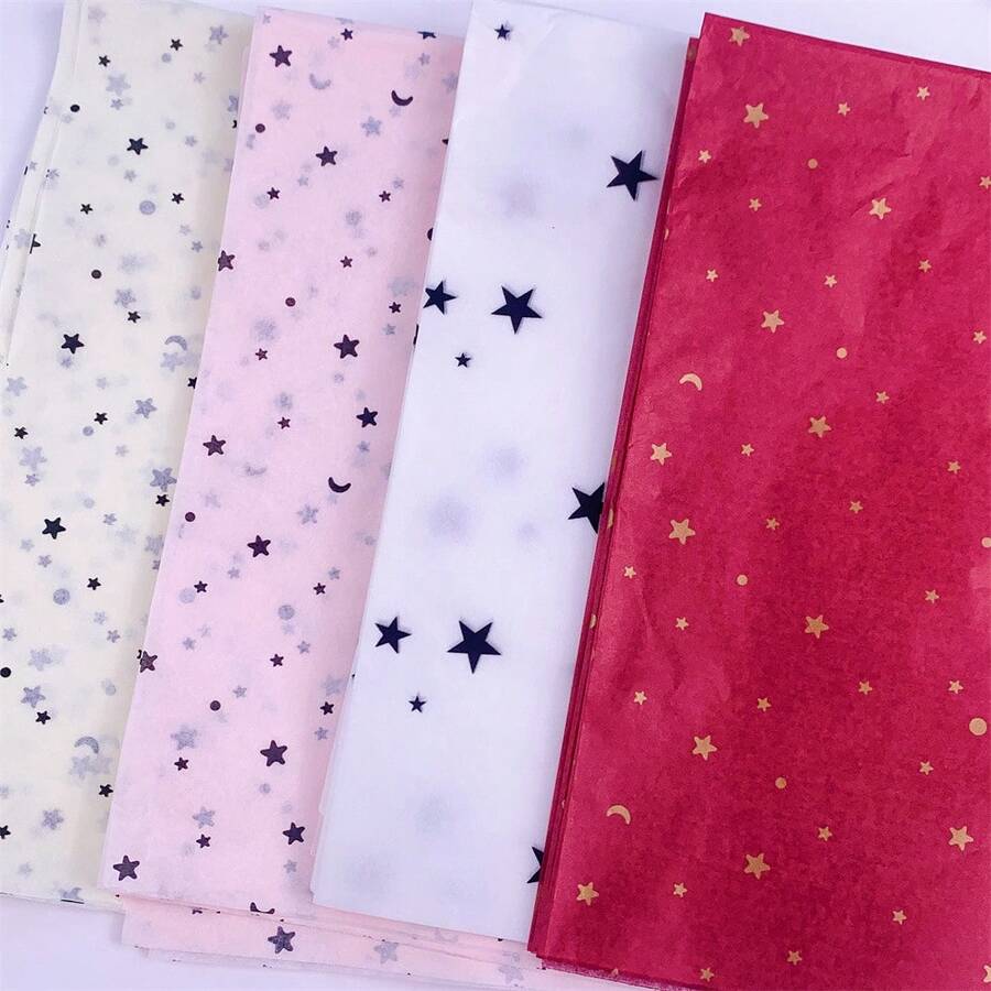 30 Sheets Milk Yellow Gift Wrapping Paper With Black Star & Snow Pear