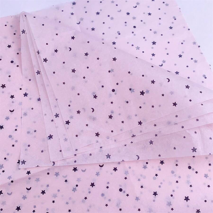 30 Sheets Milk Yellow Gift Wrapping Paper With Black Star & Snow Pear