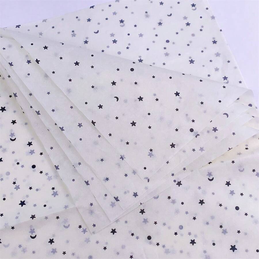 30 Sheets Milk Yellow Gift Wrapping Paper With Black Star & Snow Pear