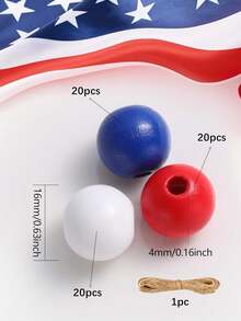 61入組圓形木珠愛國主題紀念日珠子,diy珠寶花環家居裝飾用鬆散工藝珠子 - 彩色 - 查看 3