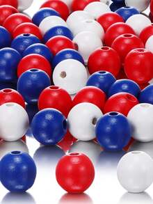 61入組圓形木珠愛國主題紀念日珠子,diy珠寶花環家居裝飾用鬆散工藝珠子 - 彩色 - 查看 4