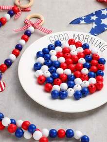 61入組圓形木珠愛國主題紀念日珠子,diy珠寶花環家居裝飾用鬆散工藝珠子 - 彩色 - 查看 1