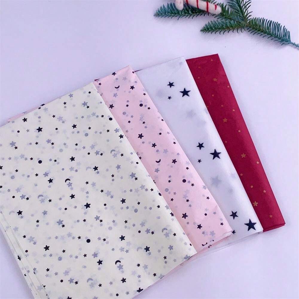 30 Sheets Milk Yellow Gift Wrapping Paper With Black Star & Snow Pear