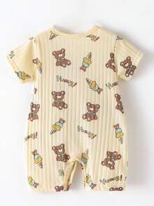 Ropa De Bebé De Algodon Con Dibujos Animados Para Recién Nacido, Mono De Manga Corta, Conjunto De Ropa Para Bebé De Una Sola Pieza, Tamaño De 0-18m - Amarillo - Ver 2