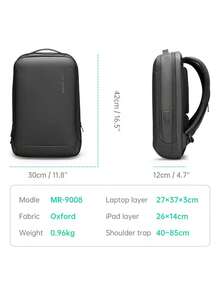 Mark Ryden Backpack For Men Travel Bag Water Repellent 15.6inch  Laptop Business Backpack With USB Charging Port Back Pack Ykk Zipper MR9008 - 黑色的 - 查看 4