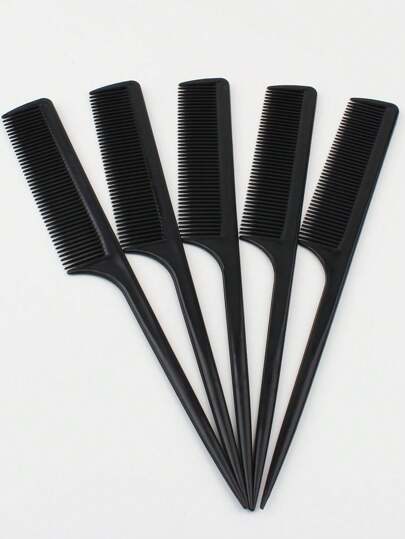 5pcs Women's Black Hairstyling Comb Set, Including Tail Comb, Styling Comb, Small Comb, For Makeup & Hairstyling