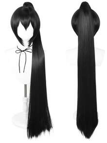 黑色假髮短款直齊齊黑色鬈髮短齒口鯊魚夾馬尾延伸,適用於派對萬聖節服裝假髮禮物女性劉海假髮蘿莉塔角色扮演假髮,雙可拆卸馬尾高溫熱阻紫外線防護合成纖維發型逼真甜美公主假髮附帶1入組假髮帽（4款套裝：2款夾式馬尾+1款假髮帽+1款假髮） - 黑色 - 查看 6