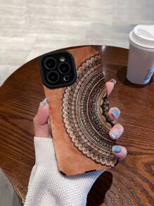 Brown 1pc Vintage Mandala Classical Pattern Faux Leather Textured Soft Shockproof Phone Case Compatible With IPhone And Samsung - Multicolor - View 2