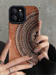 Brown 1pc Vintage Mandala Classical Pattern Faux Leather Textured Soft Shockproof Phone Case Compatible With IPhone And Samsung - Multicolor - View 1