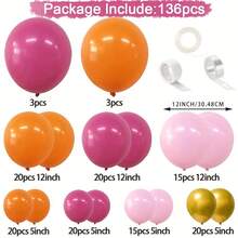 139 sztuk różowy, pomarańczowy, brzoskwiniowy, złoty, zestaw łuków balonowych z folii, lateksowe balony imprezowe odpowiednie na baby shower, urodziny, wesele, tęczę, dekoracje imprezowe