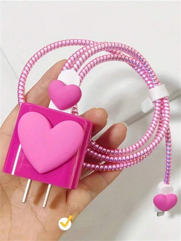 Cute Solid Color Heart Silicone Charger Compatible With IPhone 11 12 13 14 15 18W-20W Fast Charge Protection Cover Charger Sleeve Case Cable Protector, Charger Protector