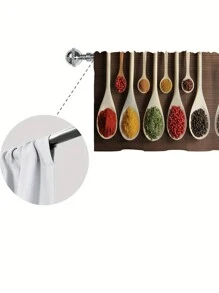 1pc Classic Reversible Spoon & Seasoning Print Curtain Valance, Small Short Curtain, Without Holes Curtain, Refer To Bedroom Office Kitchen Living Room Study Home Decor - Multicolor - View 7