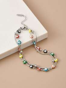 1pc Eye Shaped Stainless Steel Anklet For Women, Perfect Gift For Festivals - Silver - View 1