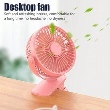Ventilador portátil con clip, ventilador de escritorio de 6 pulgadas, pequeño y silencioso, ventilador de cochecito con abrazadera resistente de 3 velocidades - Rosa - Ver 4