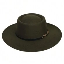 1pc Solid Color Wide Brim Floppy Felt Hat, French Fashion Round Top Knitted Felt Hat, Derby Hat, Vintage British Style Hat, Beret Knitted Hat Suitable For Travel, Vacation, Beach, And Daily Wear Street Cowboy Hat Cowgirl Hat