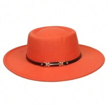 1pc Solid Color Wide Brim Floppy Felt Hat, French Fashion Round Top Knitted Felt Hat, Derby Hat, Vintage British Style Hat, Beret Knitted Hat Suitable For Travel, Vacation, Beach, And Daily Wear Street Cowboy Hat Cowgirl Hat