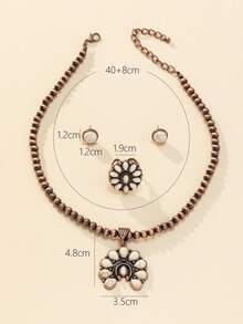 1套波西米亞復古風格石頭與馬蹄吊墜串珠項鍊、耳環和戒指珠寶套裝,適合女性日常穿戴 - 白色 - 查看 3