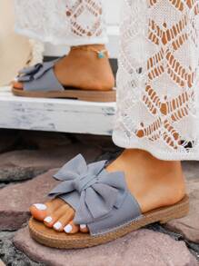 2024新款優雅、舒適且可愛的蝴蝶結扁平拖鞋，度假風格 - 灰色 - 查看 5