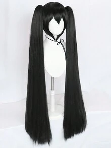 黑色假髮短款直齊齊黑色鬈髮短齒口鯊魚夾馬尾延伸,適用於派對萬聖節服裝假髮禮物女性劉海假髮蘿莉塔角色扮演假髮,雙可拆卸馬尾高溫熱阻紫外線防護合成纖維發型逼真甜美公主假髮附帶1入組假髮帽（4款套裝：2款夾式馬尾+1款假髮帽+1款假髮） - 黑色 - 查看 3