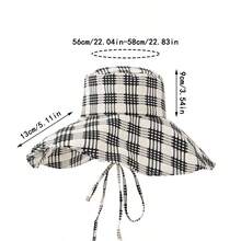 1入組女款簡約設計格紋漏斗帽，網紋邊大邊帽及褶邊邊緣防曬帽，適用於戶外活動和旅行、購物、夏季遮陽帽