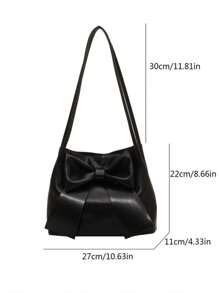 1 件带蝴蝶结装饰的纯色单肩包，适合女孩和女士购物、约会、工作，时尚女士蝴蝶结钱包