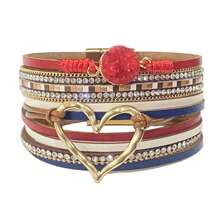 Pulsera envolvente estilo bohemio con dije en forma de corazón y cierre magnético, apta para uso diario - sin material de mosaico - regalo perfecto para Pascua, San Valentín, mamá, madre, Día de la Madre