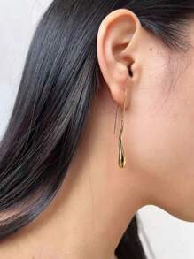 1 对简约长液体水滴耳环，独特的欧美设计中性耳环 - 金色 - 查看 6