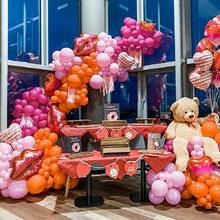 139 sztuk różowy, pomarańczowy, brzoskwiniowy, złoty, zestaw łuków balonowych z folii, lateksowe balony imprezowe odpowiednie na baby shower, urodziny, wesele, tęczę, dekoracje imprezowe