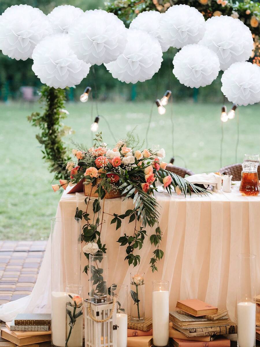 10入組彩色/白色紙絨球,適用於婚禮、新娘派對、嬰兒派對、生日派對、訂婚派對、單身派對等裝飾活動 - 彩色 - 查看 1