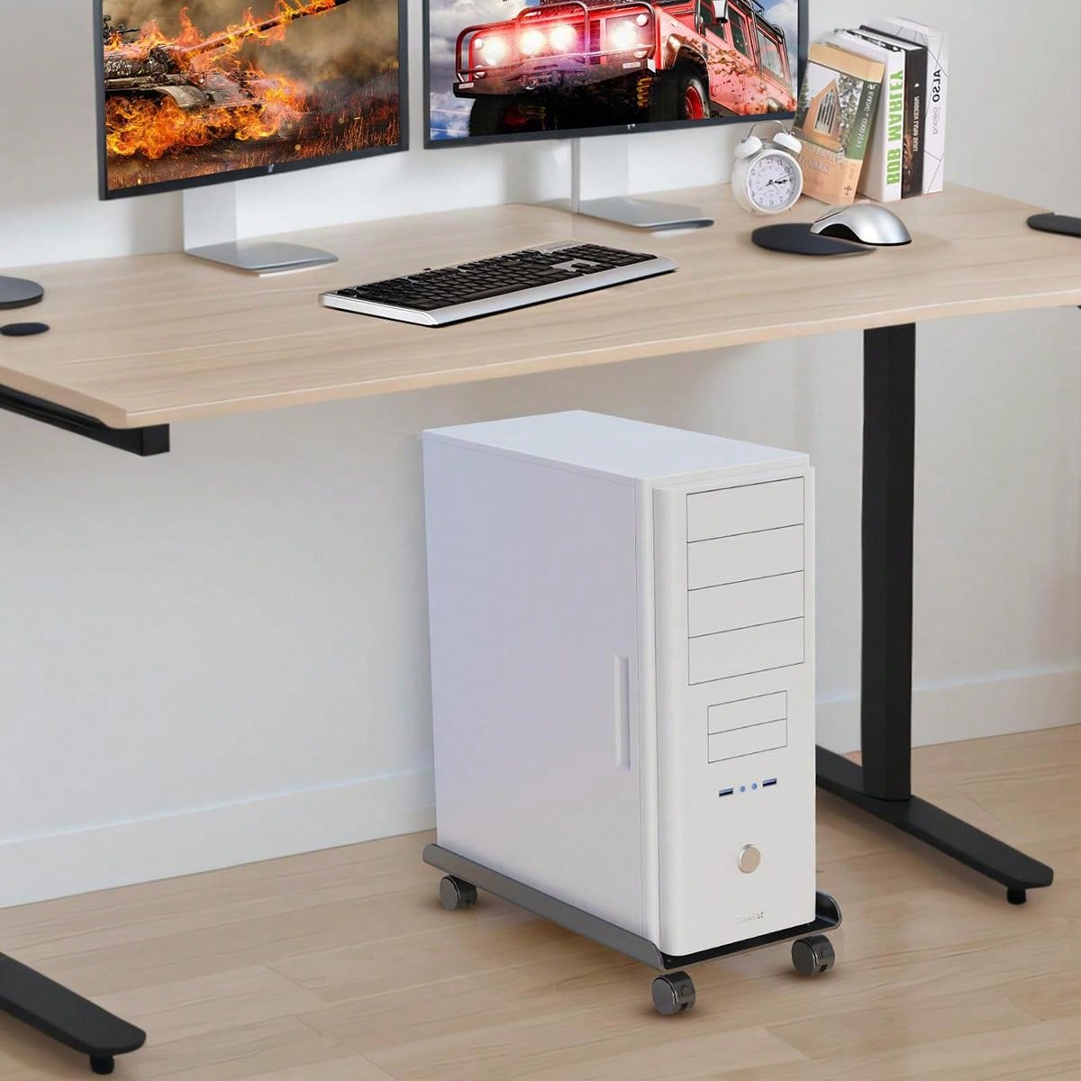 Computer Tower Stand, Ventilated Mobile CPU Stand, Steel PC Tower Stand