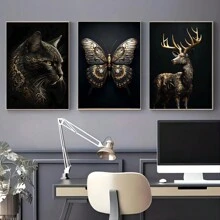 3 cái Không có khung Đen Vàng Chim ưng Sư tử tranh sơn dầu Bức tranh Kim loại Áp phích Treo tranh Bắc Âu Con hươu Mèo Thẩm mỹ Hình ảnh Phòng khách Đồ trang trí Không có khung - màu đen - Xem 5