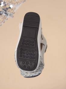 Ein Paar süße, modische, lässige, vielseitige Flache Schuhe für Mädchen, mit rutschfester Sohle, Klettverschluss, Obermaterial aus Kunstleder mit Kunstperlen und Strass, geeignet für Frühling, Sommer und Herbst