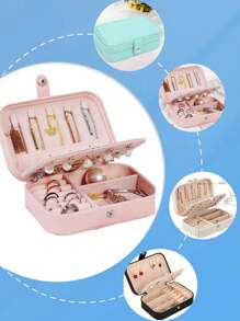 1入組珠寶盒，項鍊、耳環、手環、手鐲和飾品的旅行收納盒，女性用絨布收納袋，帶可拆卸隔板 - 彩色 - 查看 2