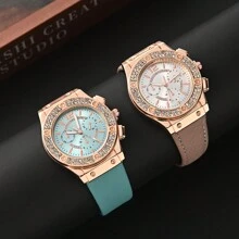 2 Miếng Sang trọng Đồng hồ Đối với phụ nữ Với Và Hợp thời Phong cách , Thích hợp Đối với Hằng ngày Mặc - Hoa hồng vàng - Xem 1