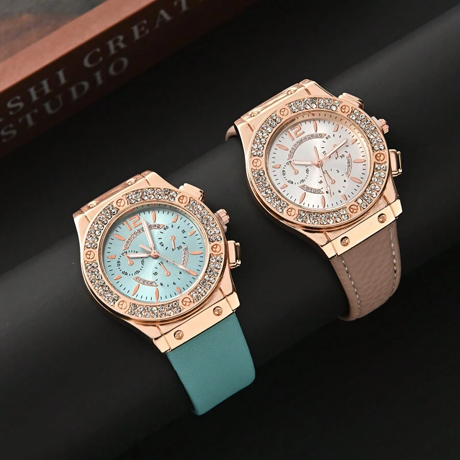 2 Miếng Sang trọng Đồng hồ Đối với phụ nữ Với Và Hợp thời Phong cách , Thích hợp Đối với Hằng ngày Mặc - Hoa hồng vàng - Xem 1