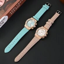 2 Miếng Sang trọng Đồng hồ Đối với phụ nữ Với Và Hợp thời Phong cách , Thích hợp Đối với Hằng ngày Mặc - Hoa hồng vàng - Xem 3
