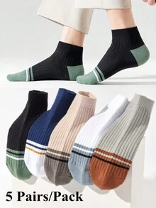 5對/包男士襪子春夏條紋對比色街頭襪休閒襪短襪 - 彩色 - 查看 2