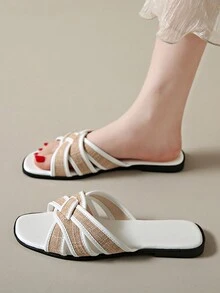 Khối màu Chống trượt Thoải mái Nhà  & Ngoài trời Của phụ nữ Giày dép , Châu Âu và Châu Mỹ Phong cách Dép xăng đan Với Thấp Gót chân Cho mùa hè - trắng - Xem 2
